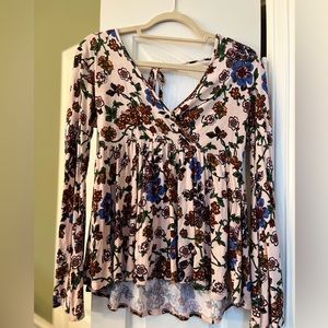 Charming Charlie Pink Floral top with bell sleeves size small